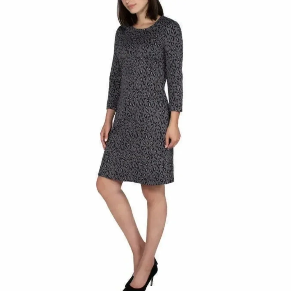 Nicole Miller 3/4 Sleeve Dress Color Grey Leopard Size S - Picture 1 of 14